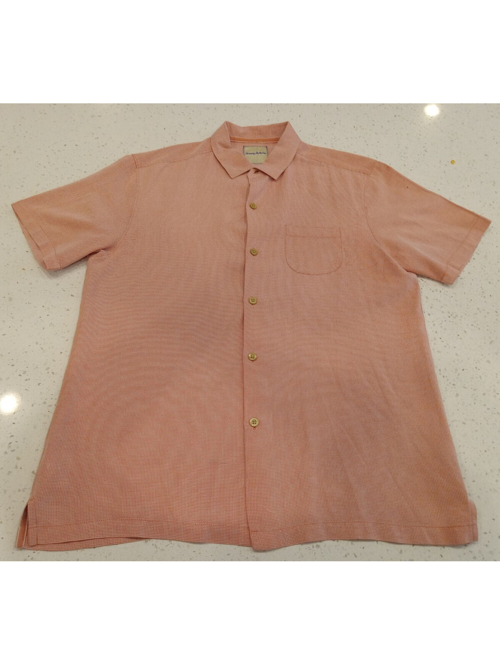 Tommy Bahama Shirt Mens Large Light Coral Woven Textured Micro Pattern Button Up